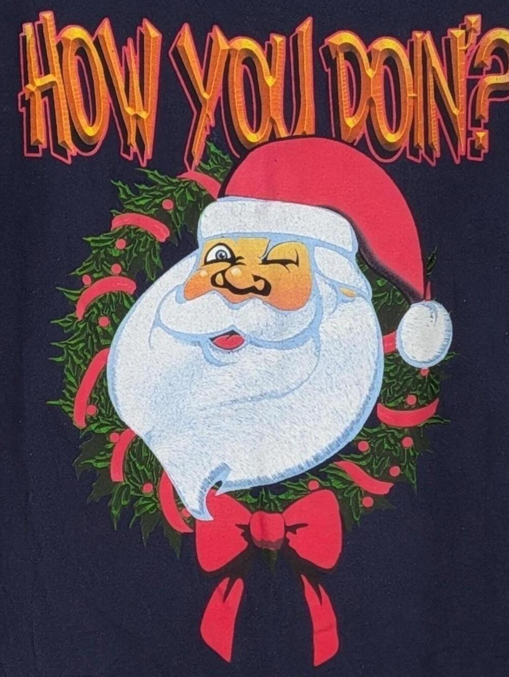 Delta Pro Weight XL How You Doin Santa Christmas Graphic T Shirt Navy Vintage